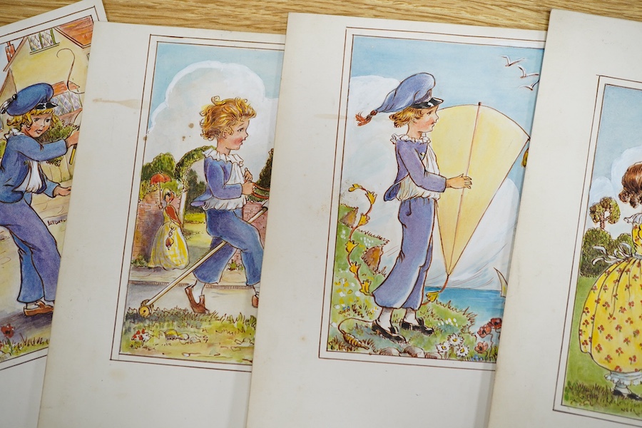 Elsie Naumann (20th. C), six original 1930’s watercolours for postcard designs, Humorous children, each monogrammed, largest 19.5 x 14cm. Condition - fair